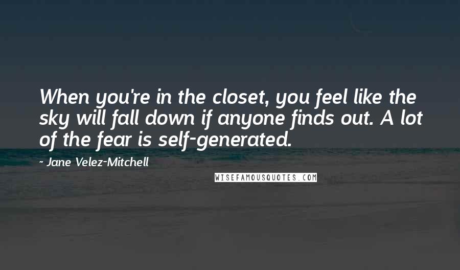 Jane Velez-Mitchell quotes: When you're in the closet, you feel like the sky will fall down if anyone finds out. A lot of the fear is self-generated. Jane Velez-Mitchell quotes: When you're in the closet, you feel like the sky will fall down if anyone finds out. A lot of the fear is self-generated.