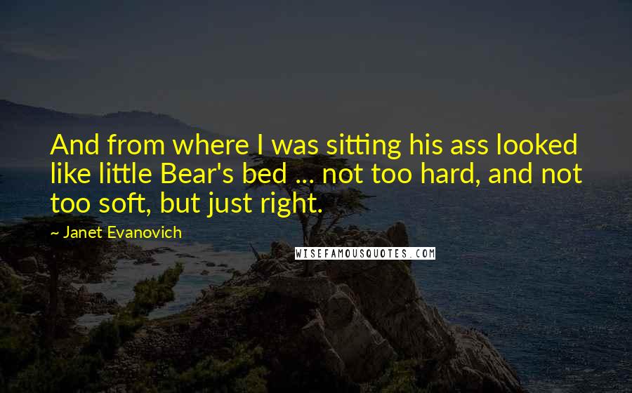 Janet Evanovich quotes: And from where I was sitting his ass looked like little Bear's bed ... not too hard, and not too soft, but just right.