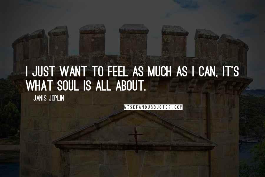 Janis Joplin quotes: I just want to feel as much as I can, it's what soul is all about.