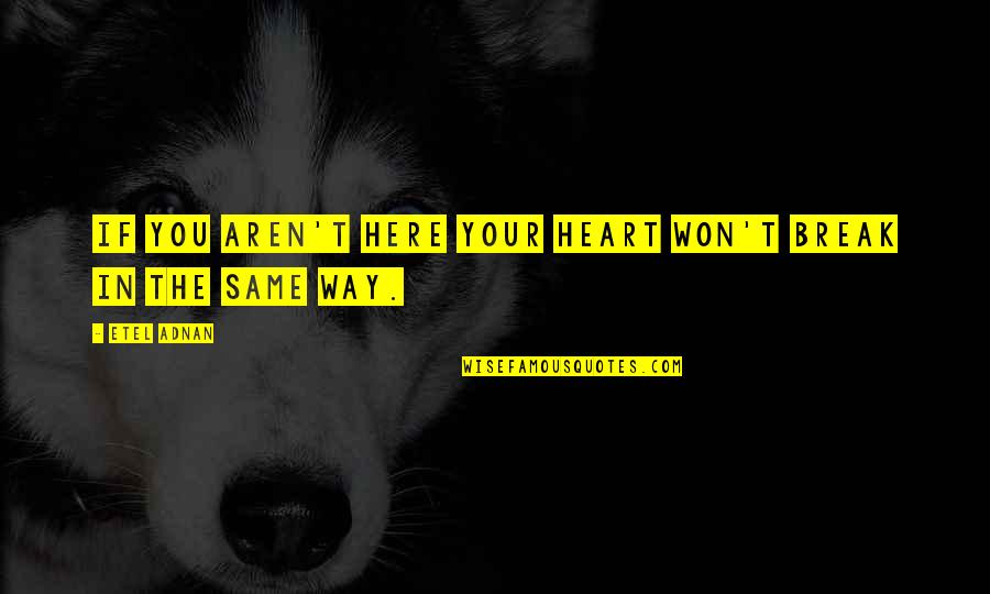 Janneman De Bruin Quotes By Etel Adnan: If you aren't here your heart won't break