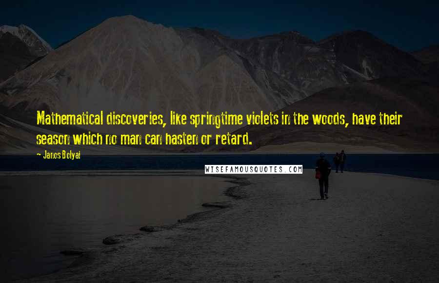 Janos Bolyai quotes: Mathematical discoveries, like springtime violets in the woods, have their season which no man can hasten or retard.