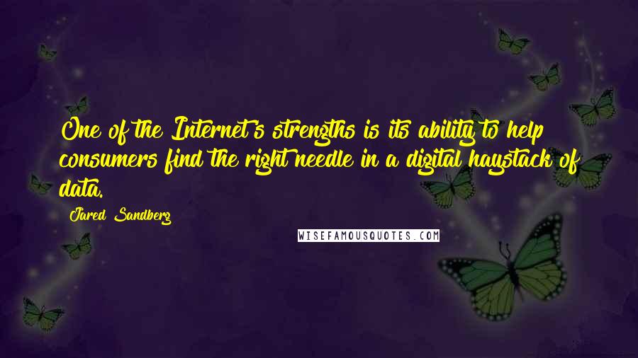Jared Sandberg quotes: One of the Internet's strengths is its ability to help consumers find the right needle in a digital haystack of data.