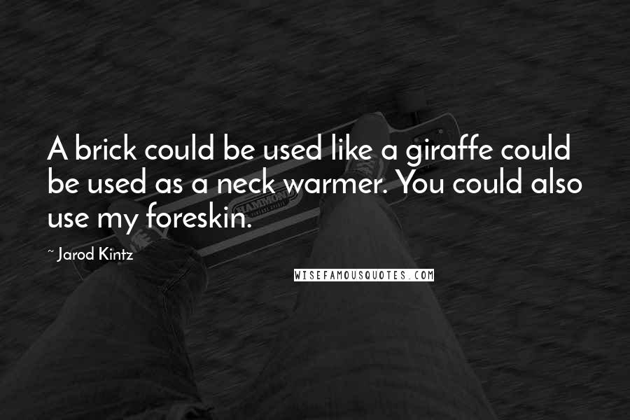 Jarod Kintz quotes: A brick could be used like a giraffe could be used as a neck warmer. You could also use my foreskin.