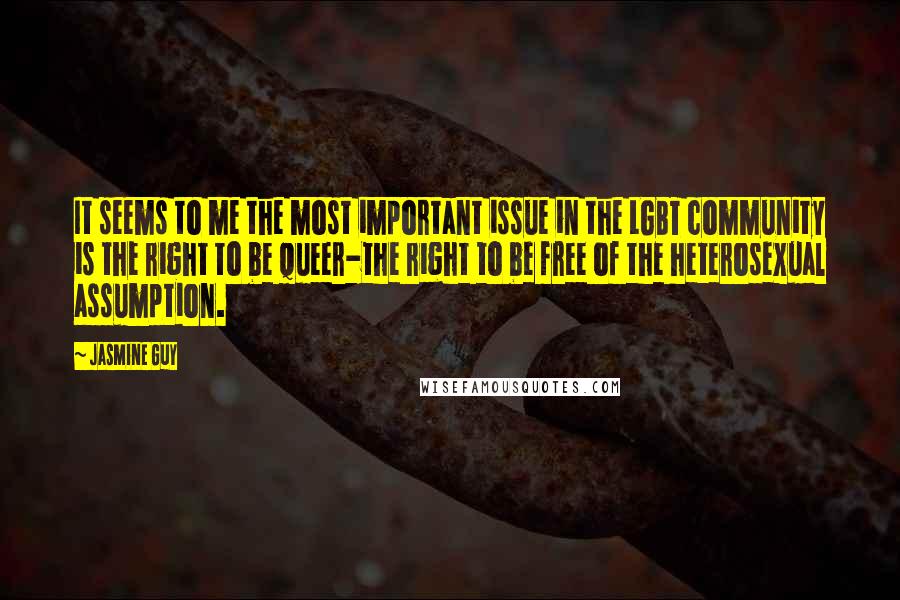 Jasmine Guy quotes: It seems to me the most important issue in the LGBT community is the right to be queer-the right to be free of the heterosexual assumption.