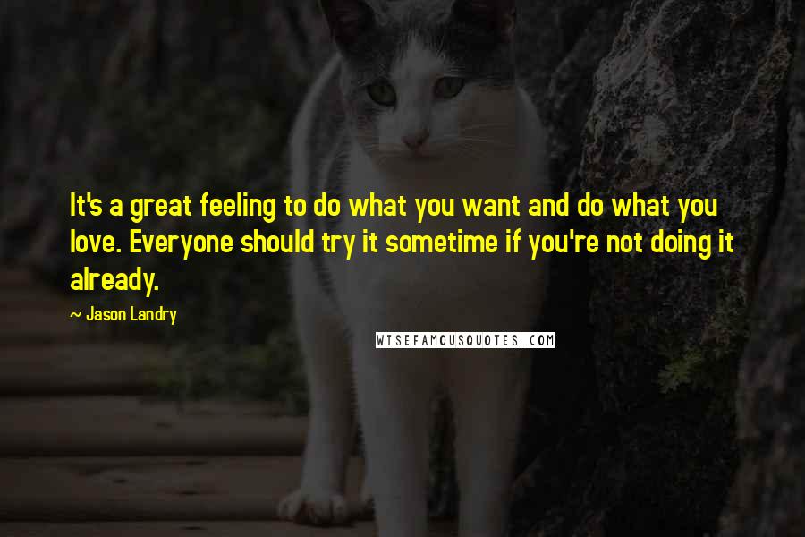 Jason Landry quotes: It's a great feeling to do what you want and do what you love. Everyone should try it sometime if you're not doing it already.