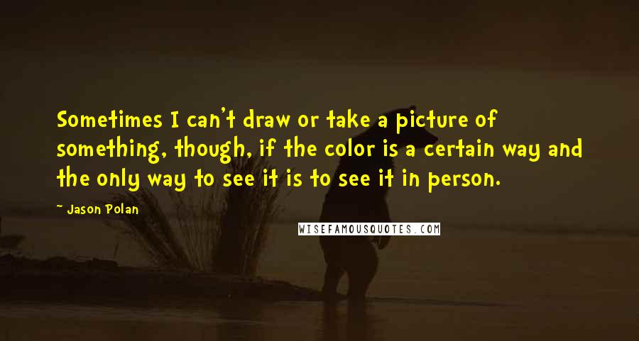 Jason Polan quotes: Sometimes I can't draw or take a picture of something, though, if the color is a certain way and the only way to see it is to see it in