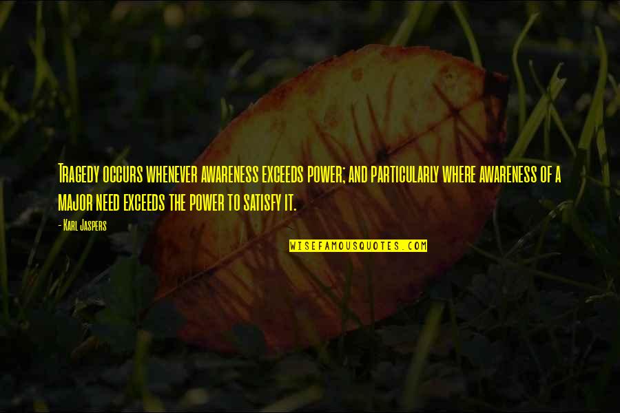 Jaspers Quotes By Karl Jaspers: Tragedy occurs whenever awareness exceeds power; and particularly