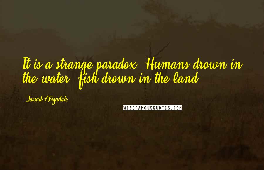 Javad Alizadeh quotes: It is a strange paradox: Humans drown in the water, fish drown in the land.