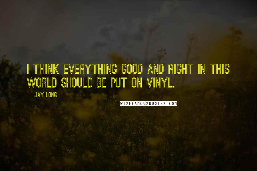 Jay Long quotes: I think everything good and right in this world should be put on vinyl.