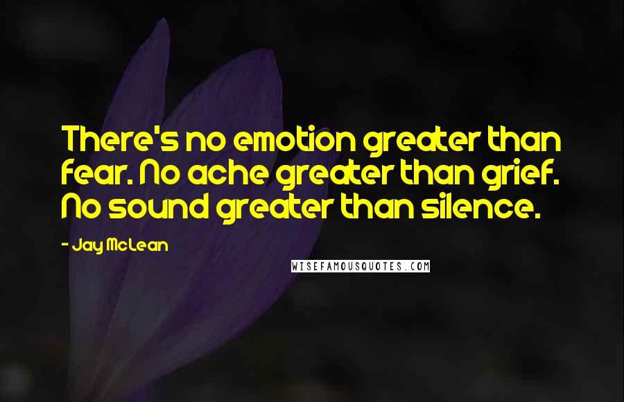 Jay McLean quotes: There's no emotion greater than fear. No ache greater than grief. No sound greater than silence.