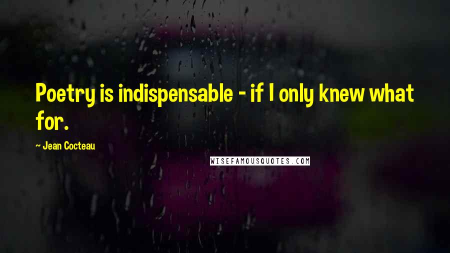 Jean Cocteau quotes: Poetry is indispensable - if I only knew what for.