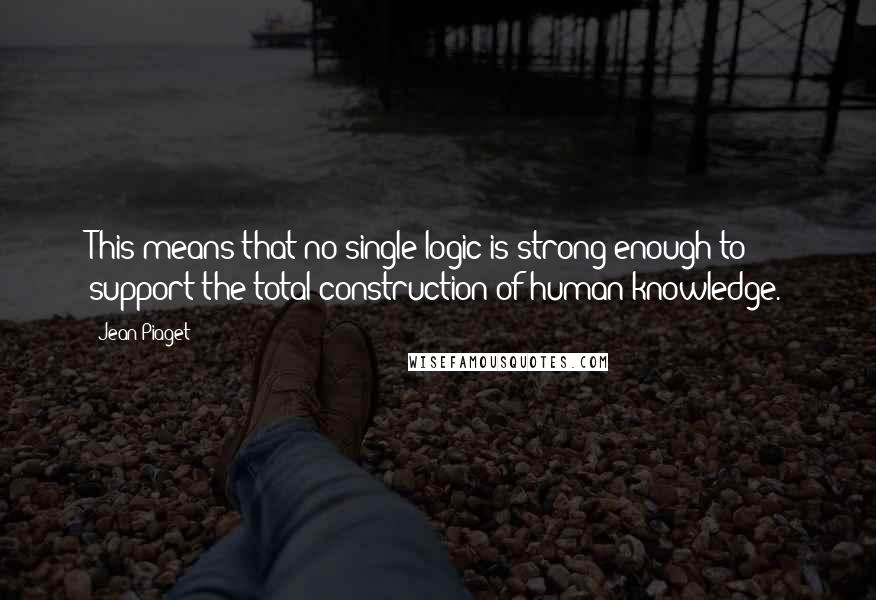 Jean Piaget quotes: This means that no single logic is strong enough to support the total construction of human knowledge.