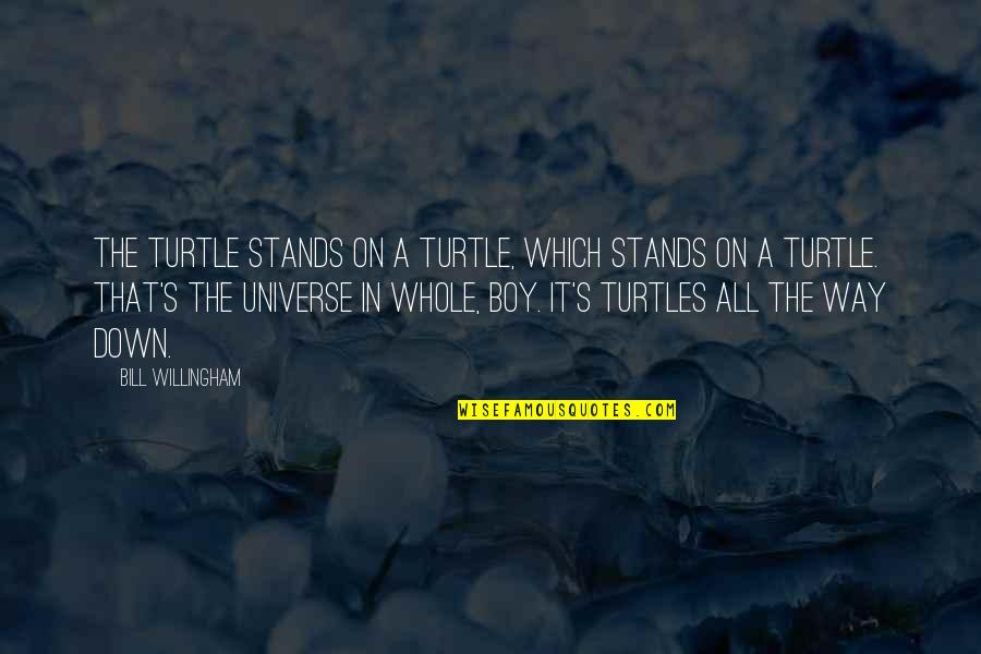 Jeanscape Quotes By Bill Willingham: The turtle stands on a turtle, which stands