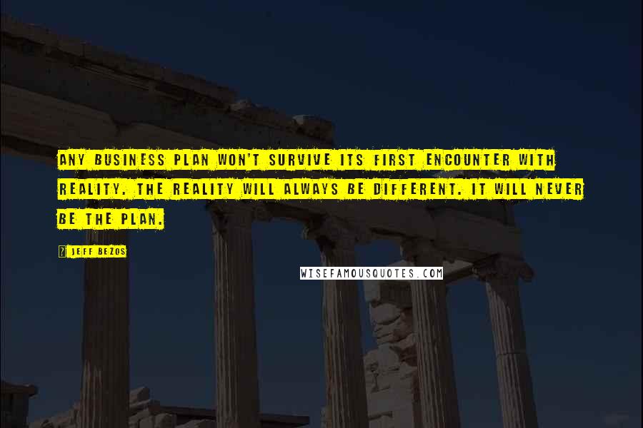 Jeff Bezos quotes: Any business plan won't survive its first encounter with reality. The reality will always be different. It will never be the plan.