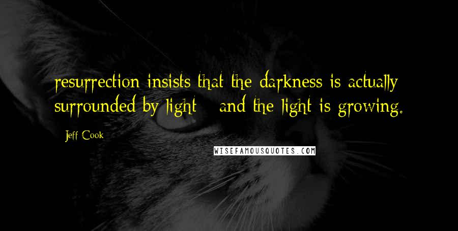 Jeff Cook quotes: resurrection insists that the darkness is actually surrounded by light - and the light is growing.