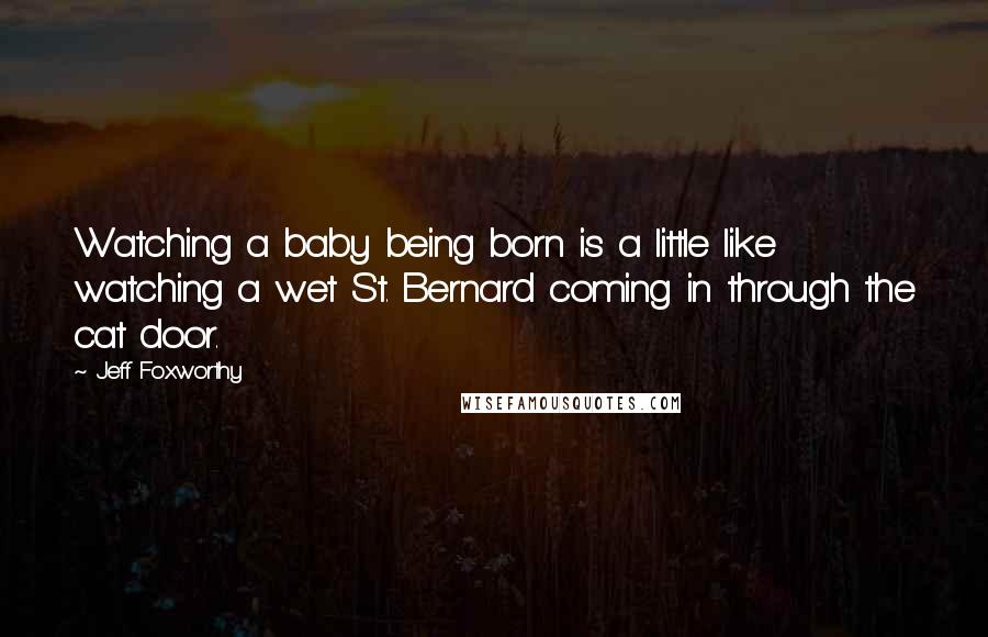 Jeff Foxworthy quotes: Watching a baby being born is a little like watching a wet St. Bernard coming in through the cat door. Jeff Foxworthy quotes: Watching a baby being born is a little like watching a wet St. Bernard coming in through the cat door.