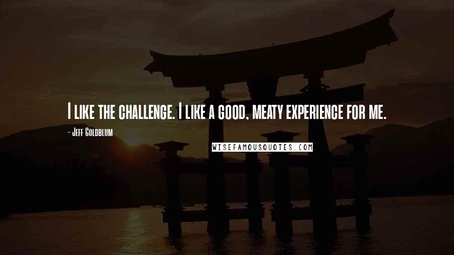 Jeff Goldblum quotes: I like the challenge. I like a good, meaty experience for me.