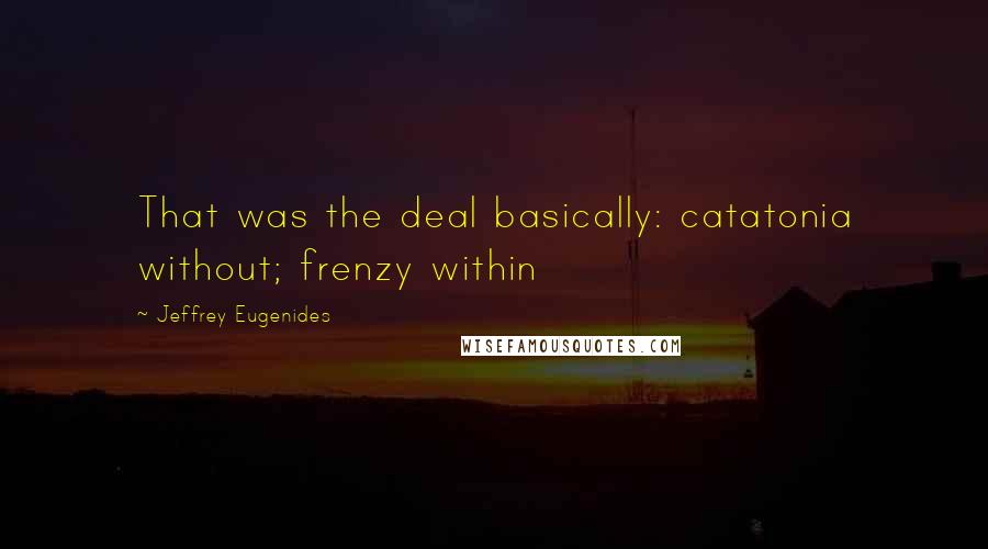 Jeffrey Eugenides quotes: That was the deal basically: catatonia without; frenzy within