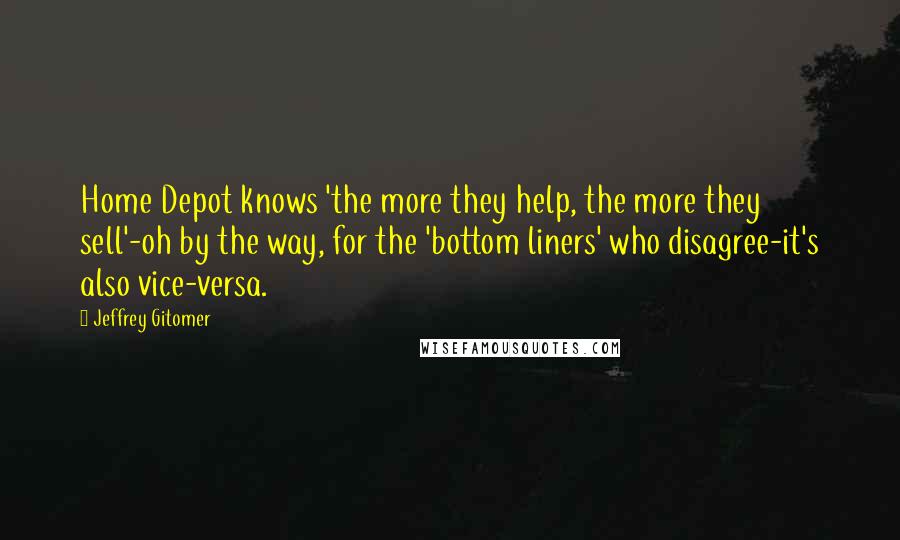 Jeffrey Gitomer quotes: Home Depot knows 'the more they help, the more they sell'-oh by the way, for the 'bottom liners' who disagree-it's also vice-versa.