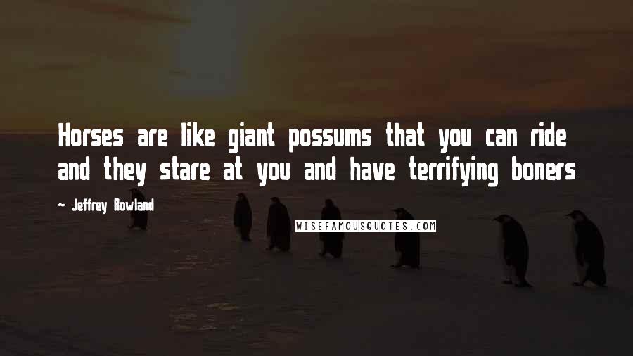 Jeffrey Rowland quotes: Horses are like giant possums that you can ride and they stare at you and have terrifying boners