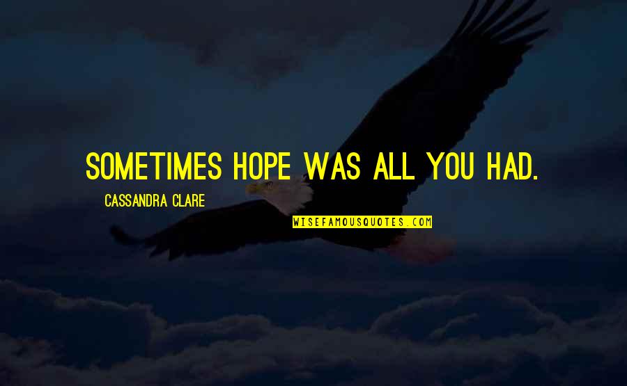 Jeffrey Skilling Quotes By Cassandra Clare: Sometimes hope was all you had. Jeffrey Skilling Quotes By Cassandra Clare: Sometimes hope was all you had.