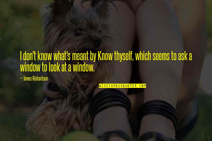 Jennsen Quotes By James Richardson: I don't know what's meant by Know thyself,