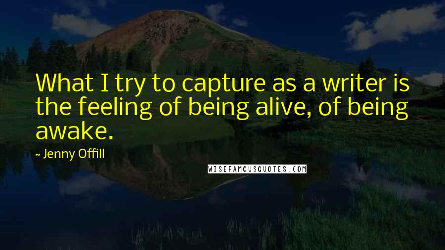 Jenny Offill quotes: What I try to capture as a writer is the feeling of being alive, of being awake.