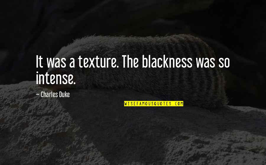 Jep's Quotes By Charles Duke: It was a texture. The blackness was so Jep's Quotes By Charles Duke: It was a texture. The blackness was so