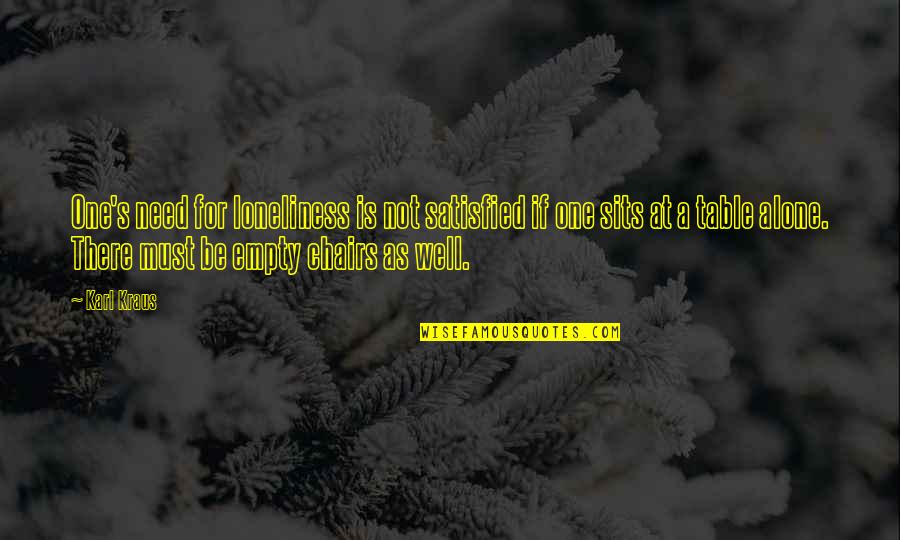 Jer Bkov Olga Quotes By Karl Kraus: One's need for loneliness is not satisfied if Jer Bkov Olga Quotes By Karl Kraus: One's need for loneliness is not satisfied if
