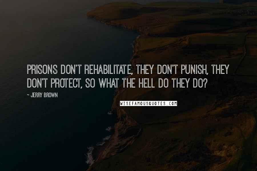 Jerry Brown quotes: Prisons don't rehabilitate, they don't punish, they don't protect, so what the hell do they do?