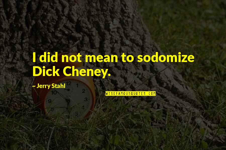 Jerry Stahl Quotes By Jerry Stahl: I did not mean to sodomize Dick Cheney. Jerry Stahl Quotes By Jerry Stahl: I did not mean to sodomize Dick Cheney.