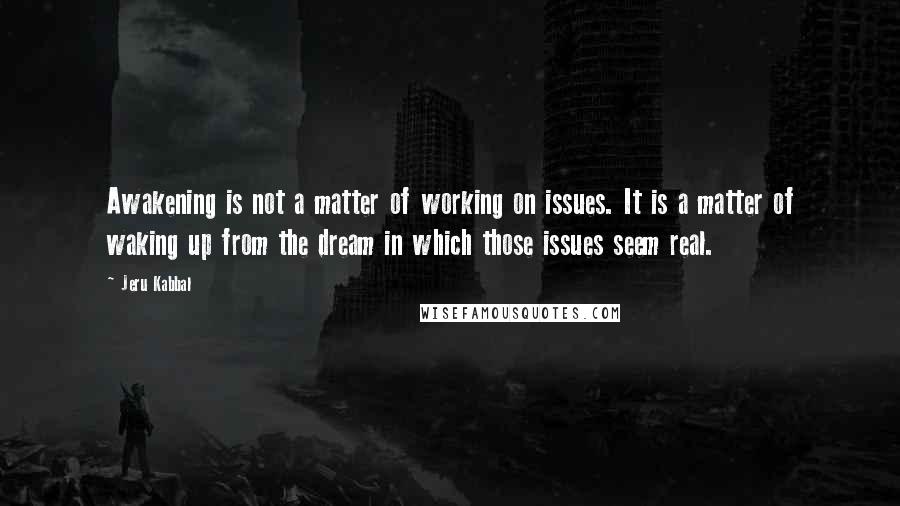 Jeru Kabbal quotes: Awakening is not a matter of working on issues. It is a matter of waking up from the dream in which those issues seem real.