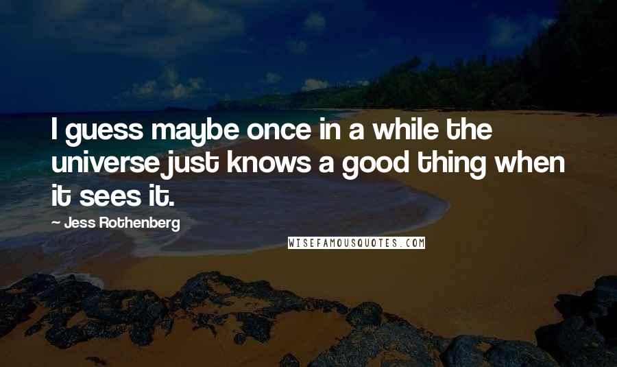 Jess Rothenberg quotes: I guess maybe once in a while the universe just knows a good thing when it sees it.