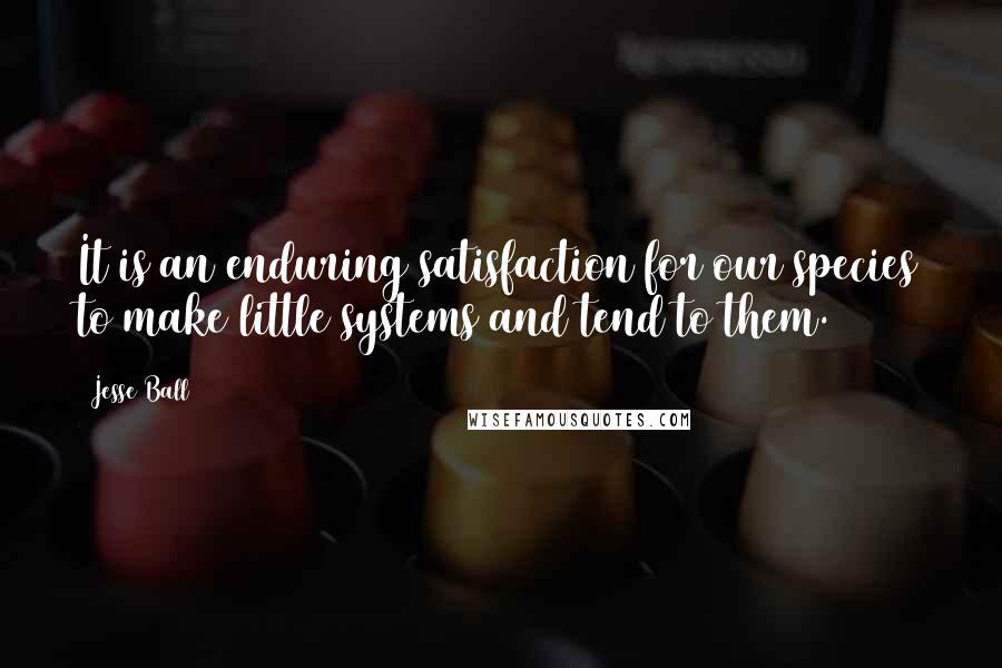Jesse Ball quotes: It is an enduring satisfaction for our species to make little systems and tend to them.