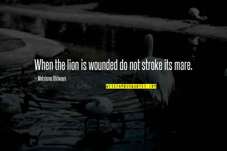 Jessel Gallery Quotes By Matshona Dhliwayo: When the lion is wounded do not stroke