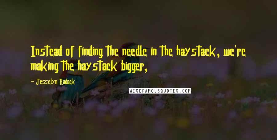 Jesselyn Radack quotes: Instead of finding the needle in the haystack, we're making the haystack bigger,