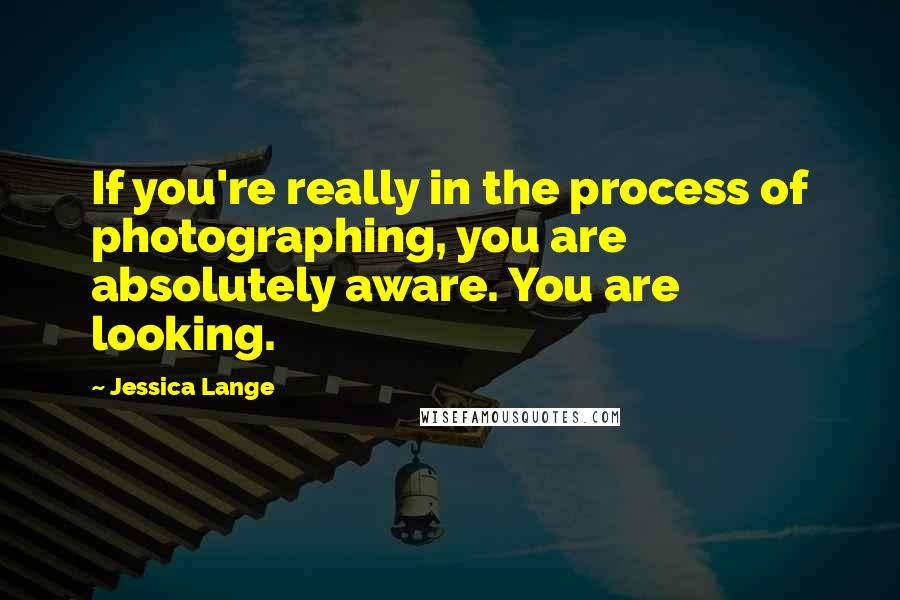 Jessica Lange quotes: If you're really in the process of photographing, you are absolutely aware. You are looking.