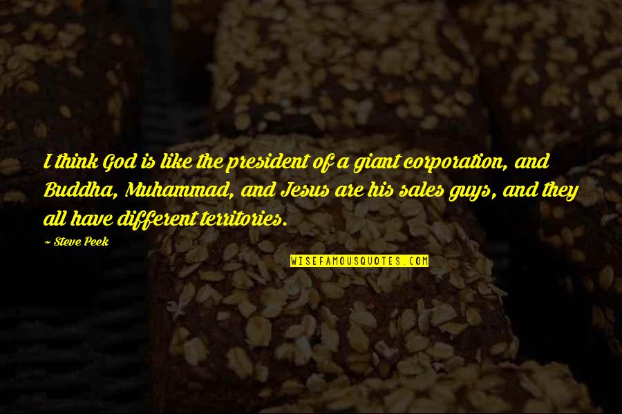 Jesus And Muhammad Quotes By Steve Peek: I think God is like the president of