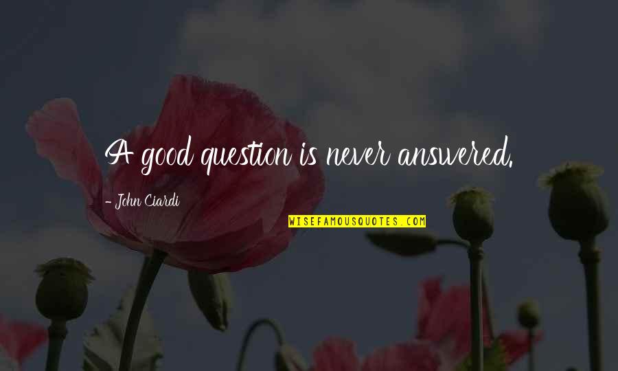 Jetnation Quotes By John Ciardi: A good question is never answered. Jetnation Quotes By John Ciardi: A good question is never answered.