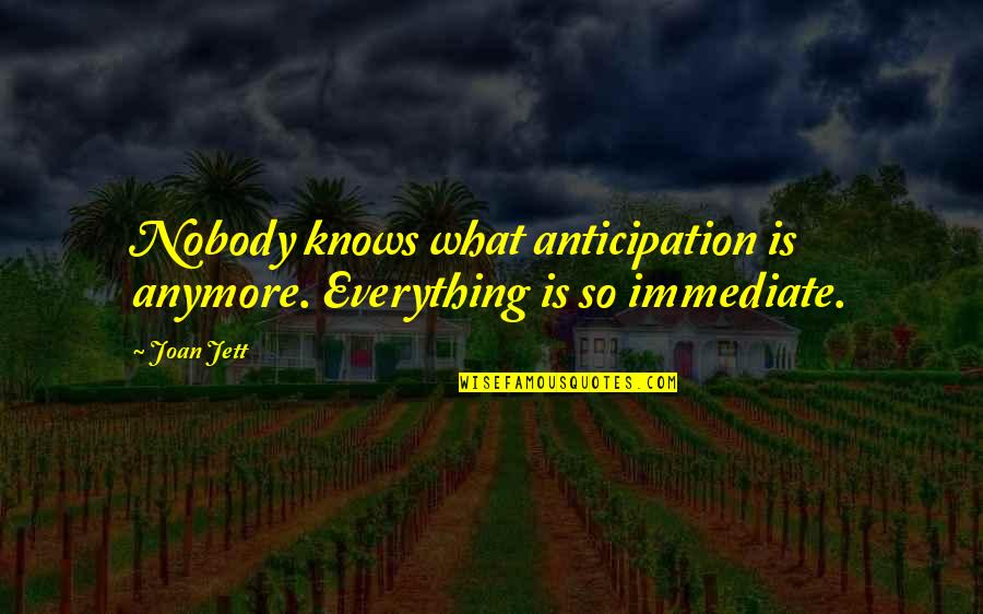 Jett's Quotes By Joan Jett: Nobody knows what anticipation is anymore. Everything is