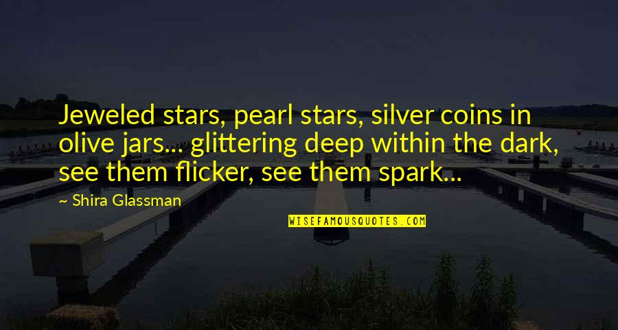 Jeweled Quotes By Shira Glassman: Jeweled stars, pearl stars, silver coins in olive