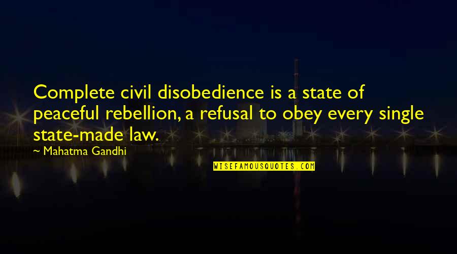 Jewish And Palestinian Quotes By Mahatma Gandhi: Complete civil disobedience is a state of peaceful