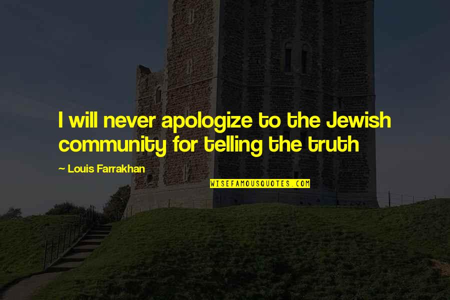 Jewish Community Quotes By Louis Farrakhan: I will never apologize to the Jewish community
