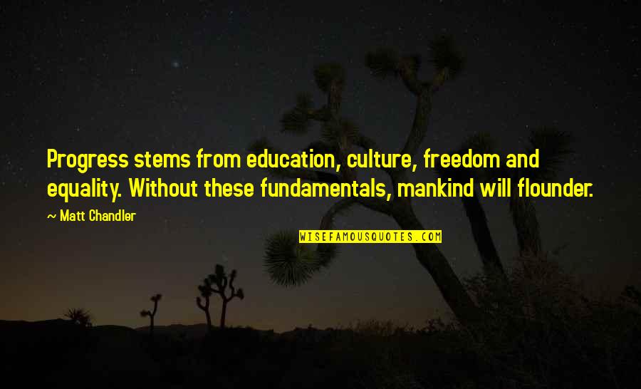 Ji Hoo Sunbae Quotes By Matt Chandler: Progress stems from education, culture, freedom and equality.