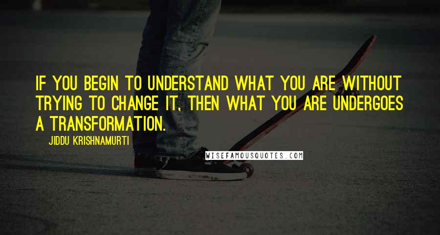 Jiddu Krishnamurti quotes: If you begin to understand what you are without trying to change it, then what you are undergoes a transformation.