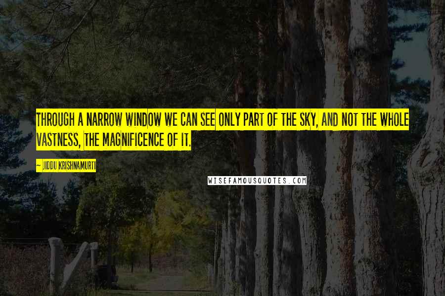 Jiddu Krishnamurti quotes: Through a narrow window we can see only part of the sky, and not the whole vastness, the magnificence of it.
