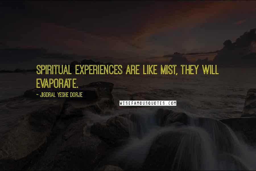 Jigdral Yeshe Dorje quotes: Spiritual experiences are like mist, they will evaporate.