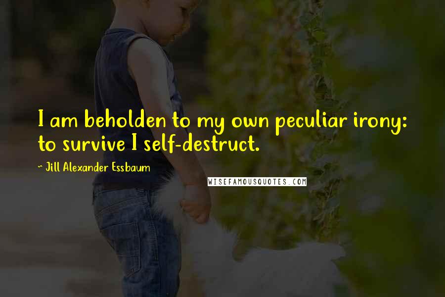 Jill Alexander Essbaum quotes: I am beholden to my own peculiar irony: to survive I self-destruct.