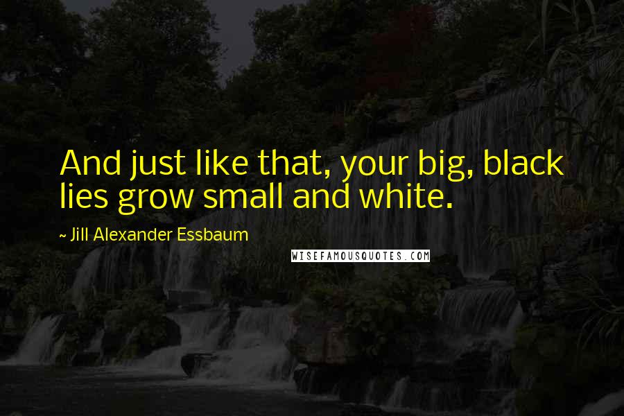 Jill Alexander Essbaum quotes: And just like that, your big, black lies grow small and white.