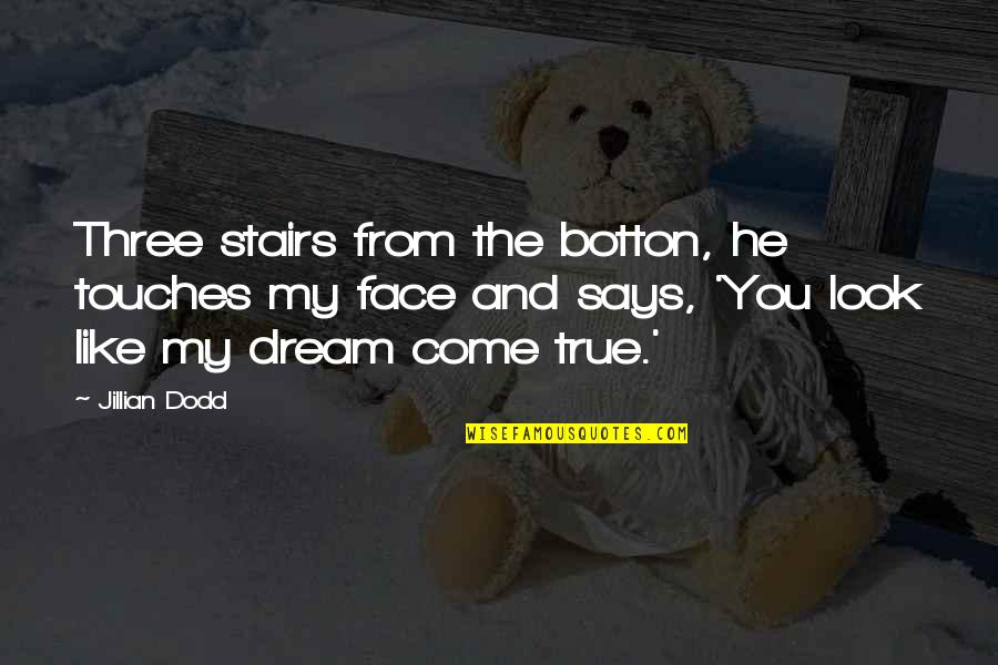 Jillian Dodd Quotes By Jillian Dodd: Three stairs from the botton, he touches my